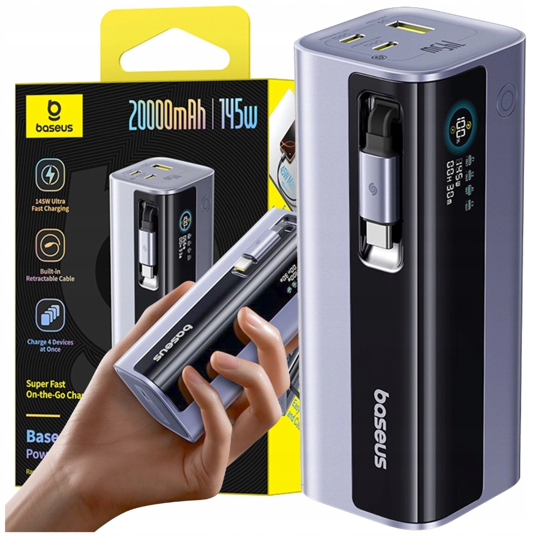 Mocná Powerbanka Baseus 20000 mAh 145W EnerGeek GR11 S Zvinovacím Usbc Káblom