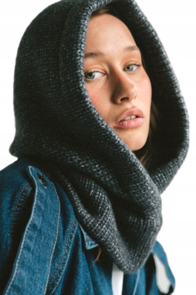 Šedý Módní vlněný nákrčník kukla balaclava kapuce Merino Loman Cacatva