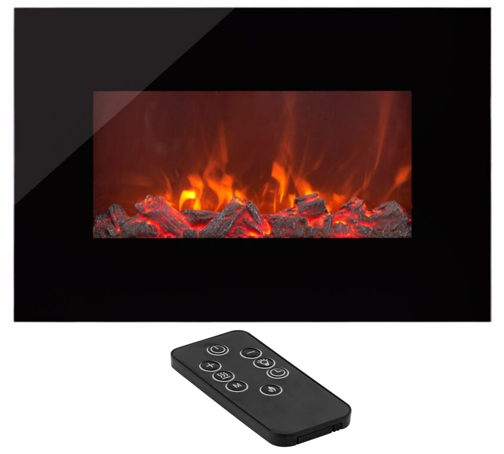 Dekoratívny nástenný elektrický vykurovací krb čierny 1800 W 66x44x11 cm