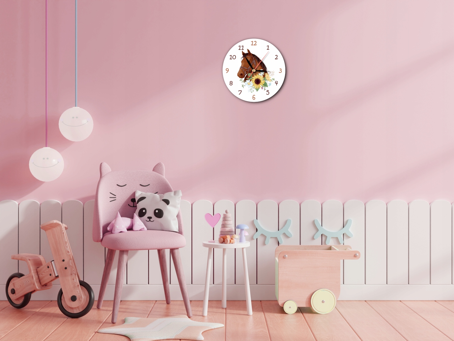 Okrągły cichy zegar z koniem - koń Marka inna