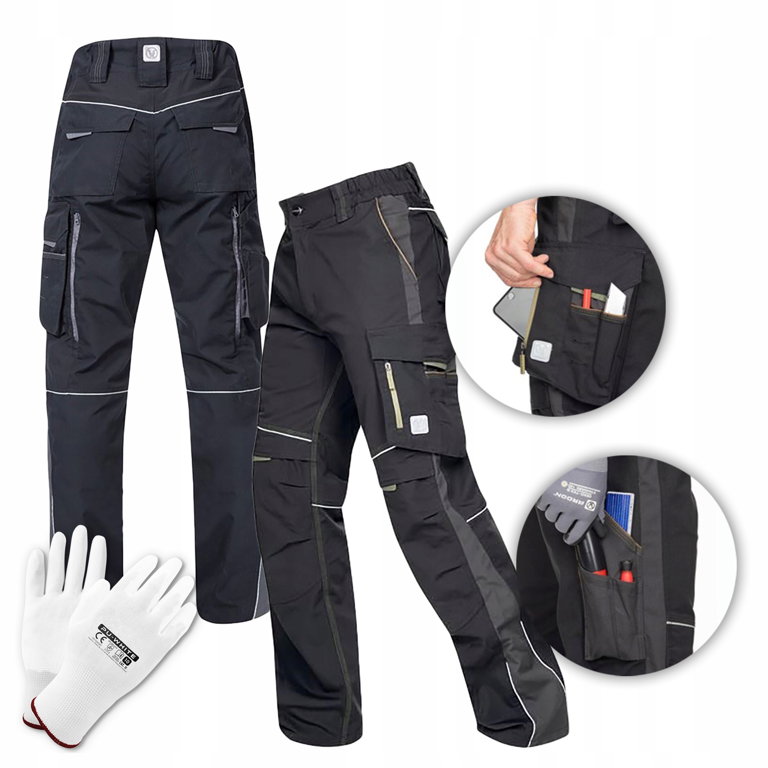 Pánské pracovní kalhoty do pasu Černé Slim Zesílené Bozp Ardon Urban+ vel.