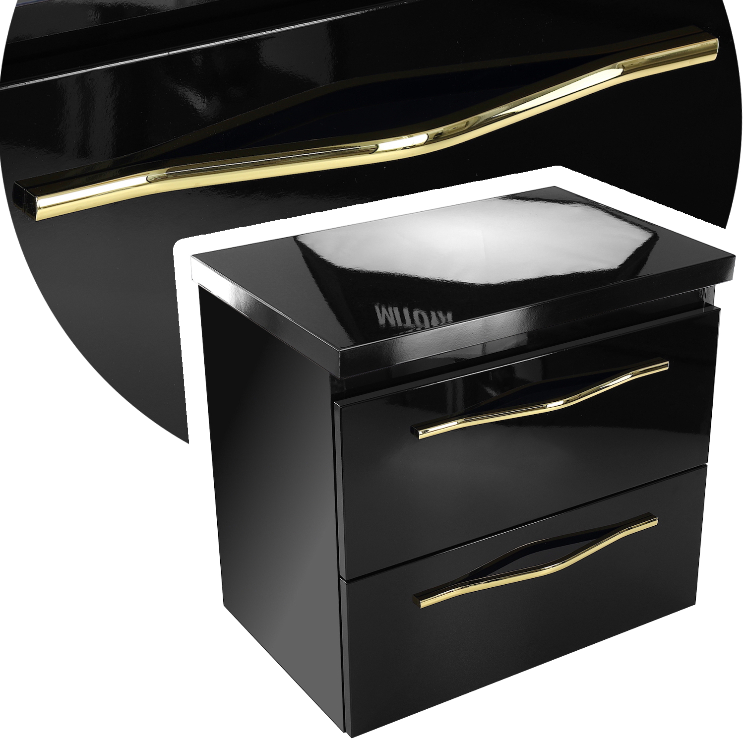 

Wisząca szafka z blatem łazienkowym czarny lakier