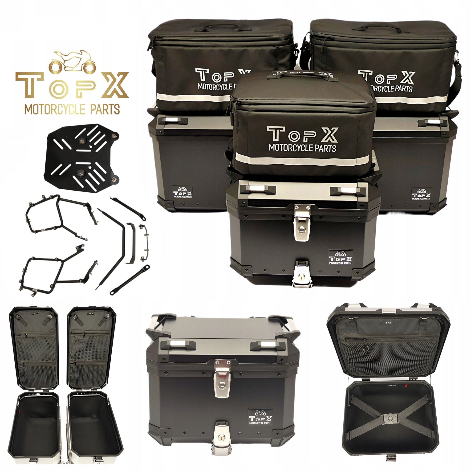 Ducati Multistrada V4 1200 21+ Sada kufrů Boční rámy Alu Tašky Černá