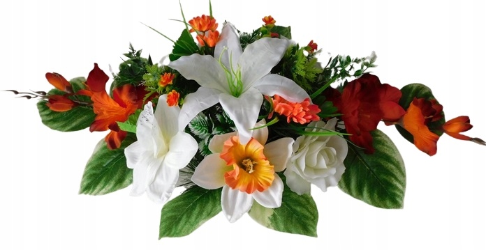 

Stroik na grób, lilia, bialo-pomarańczowy