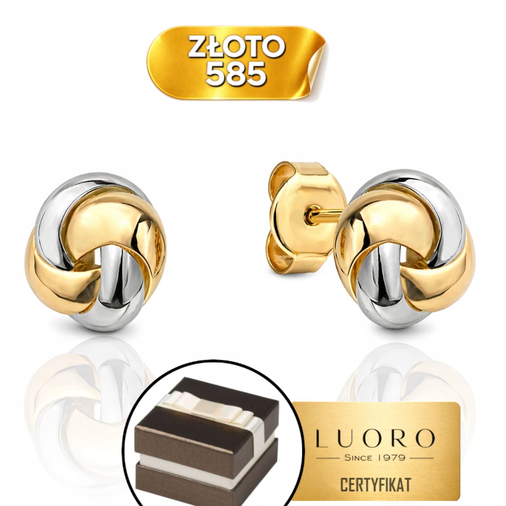 Náušnice Zlaté 585 14K Uzlíky Dvoubarevné Tyčinka 0,8 CM Elegantní