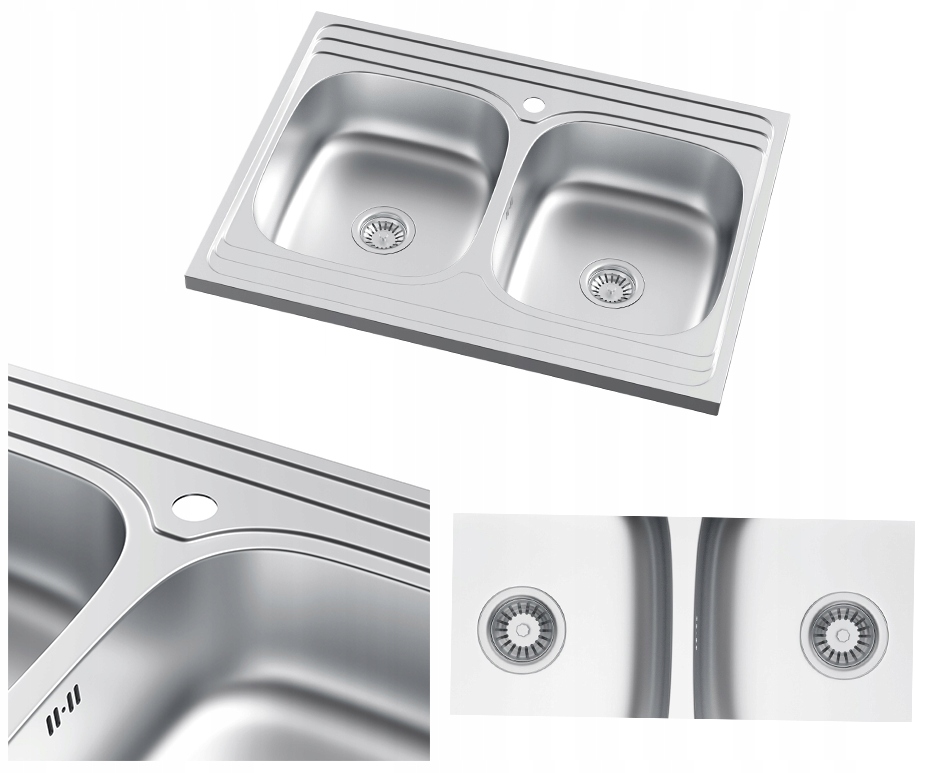 Oceľový Dvojkomorový Drez Chróm Saténový Nanášací 80x60 Drez Sifón