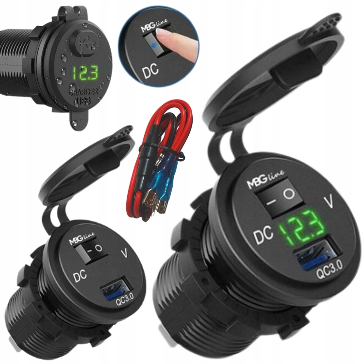 

Ładowarka Zasilacz Usb QC3.0 Woltomierz Przycisk