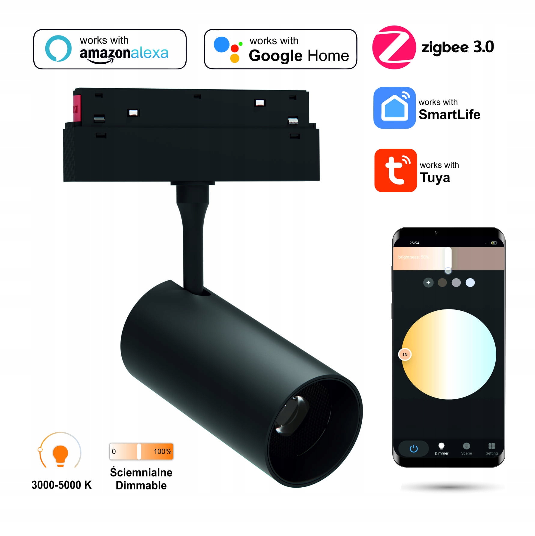 Led reflektor Zigbee Track 20W Smart Track 48VDC 3000-5000K