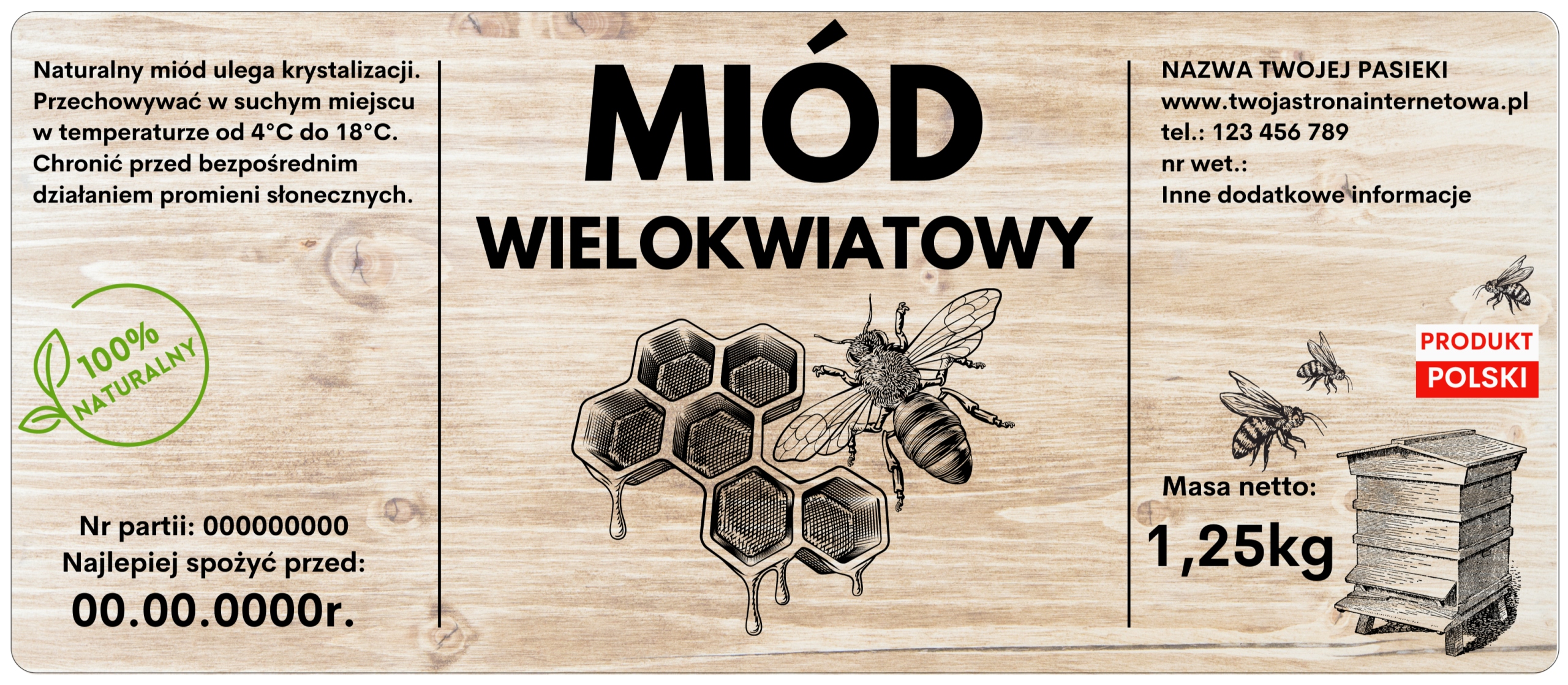 

Etykiety na Miód Twój Tekst Edytowalne Etykiety