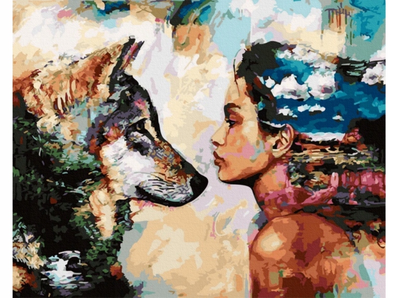 Obraz Malování Podle Čísel Rám 50x40cm Pohled Vlk A Žena