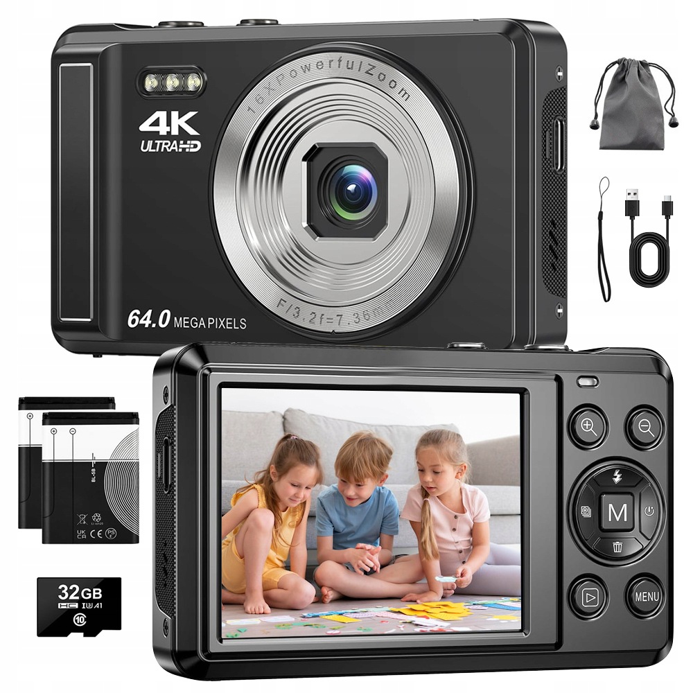 Digitální Fotoaparát Pro Děti Hd Autofokus 1080P 64MP Přenosný