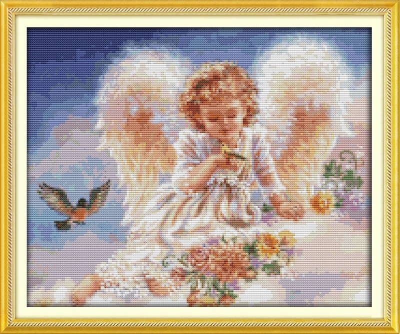 Kanva s potiskem- sada (kanva, mulina) andílek 14ct obtížný