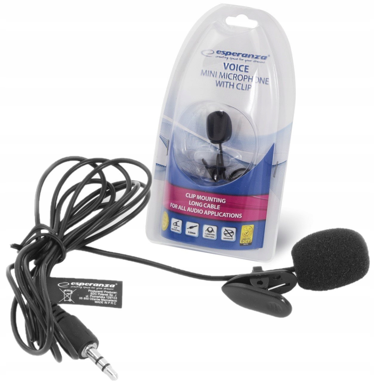 CZUŁY MIKROFON Z KLIPSEM KRAWATOWY MINI JACK VOICE