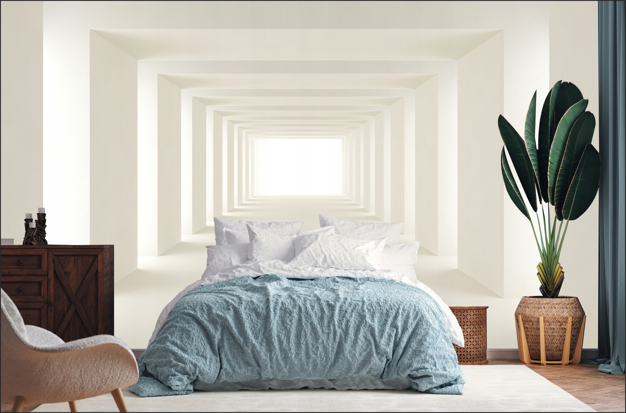 настенные фрески на размер абстракция, 3D, тоннель, бетон