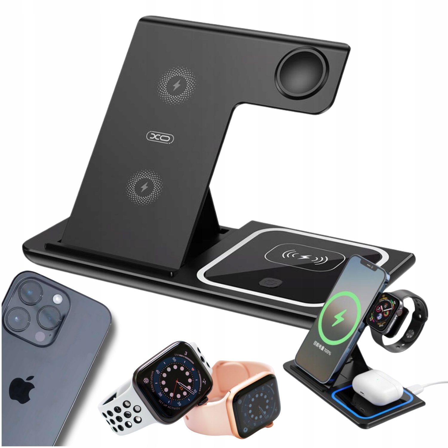 Magnetická indukční nabíječka pro chytré hodinky iPhone Magsafe černá 3v1