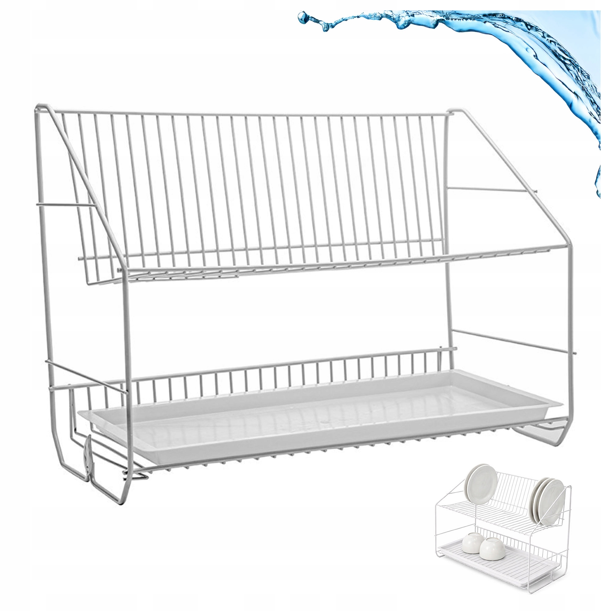 Levně odkapávač na nádobí Dvouúrovňová bílá miska Odkapávač na nádobí Hrnky 50 cm