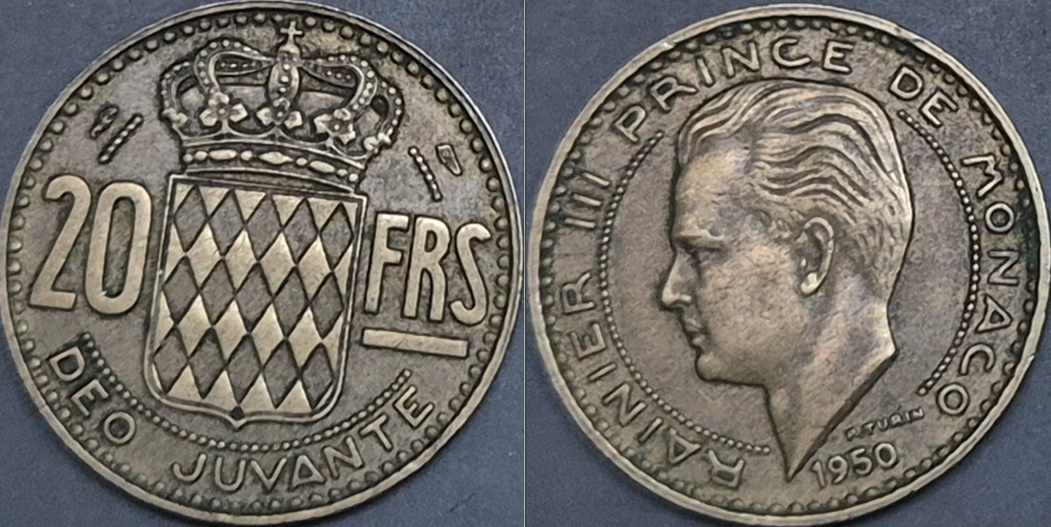 Monako 20 franków 1950r. KM 131 Rainer III