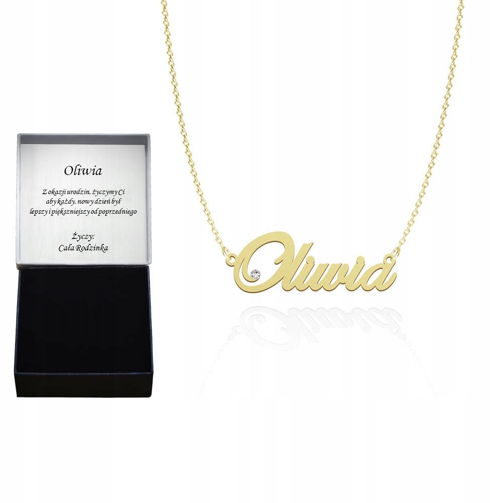 

Naszyjnik z imieniem Oliwia z kryształem Tabliczka