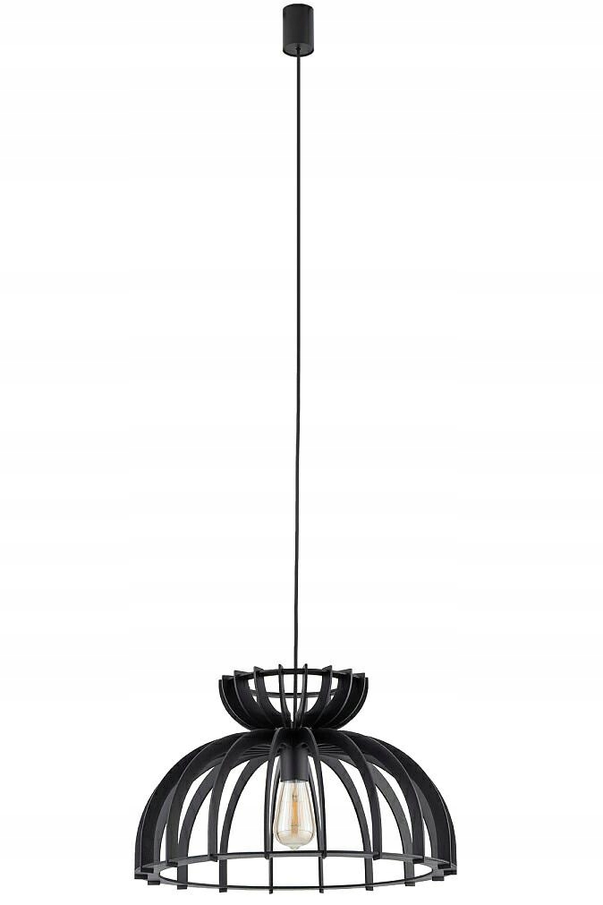 Závěsná lampa Kymi Černá Dřevěné stínítko 1xE27 48 cm Stropní Svítidlo Pokoj