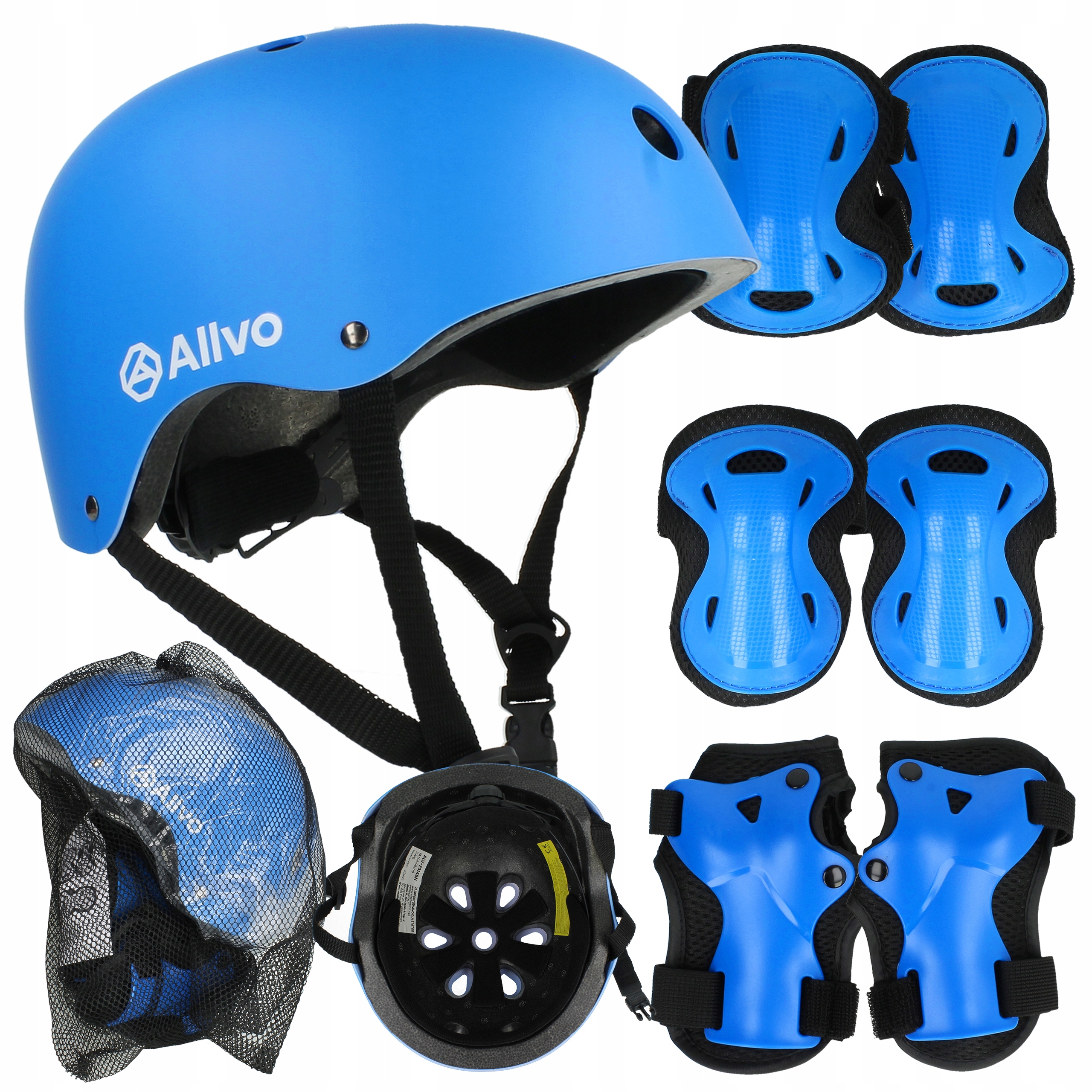 Zestaw Niebieski Kask Ochraniacze na Kolana Łokcie Rolki Rower Chłopczyk 7w