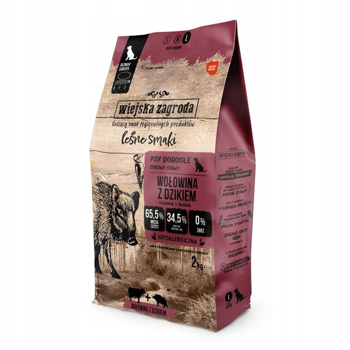 Levně Wiejska Zagroda Lesní Příchutě Krmivo pro psa Hovězí Divočák Velké plemena L 2 kg