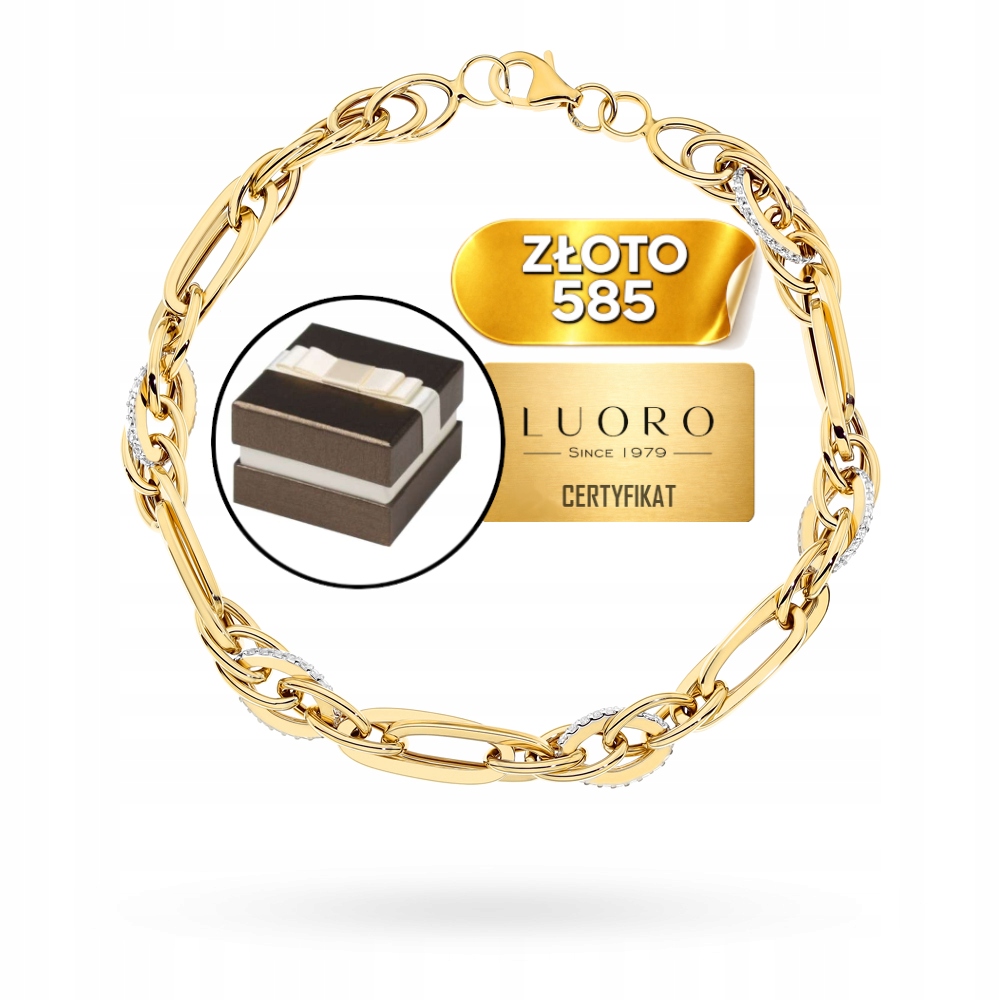 Zlatý Náramek 585 14K S Zirkony 19 CM, Zdobená Kolekce Grande