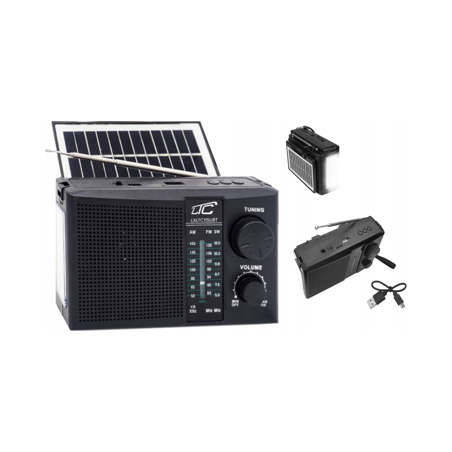 Radio przenośne z solarem czarne LTC115UBT Fm/am/sw Usb Bluetooth Ner