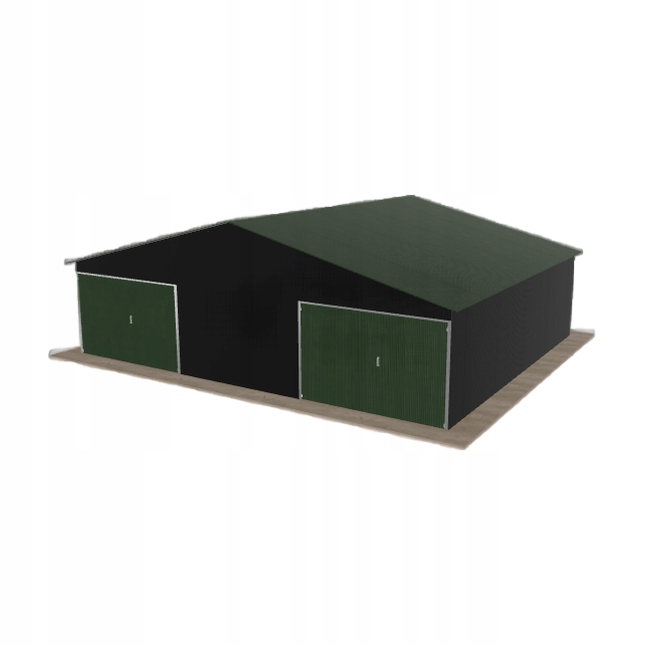Plechová garáž 9x7.5 m dvoupolohová, dvoupolohová, černá
