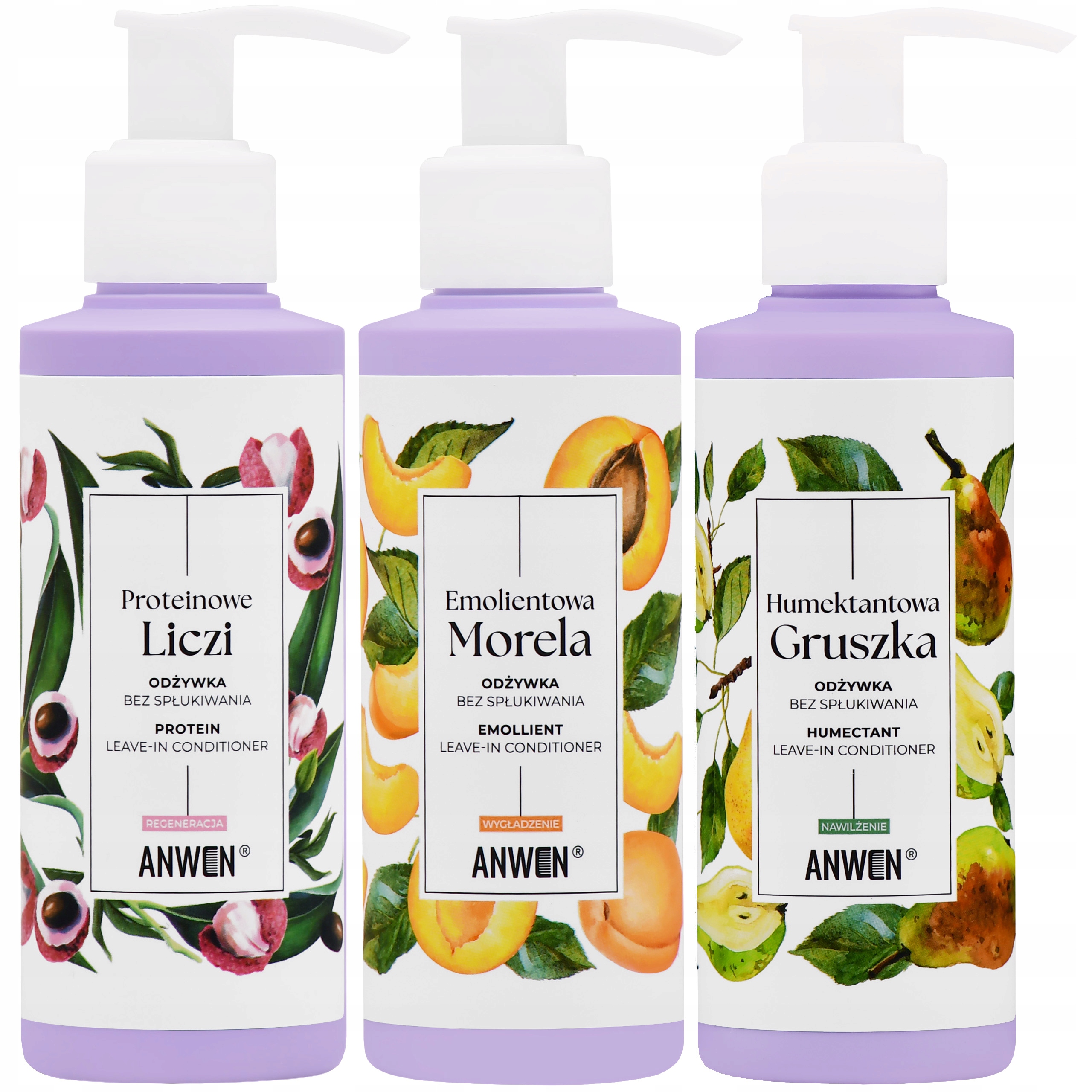Anwen Sada kondicionérů Peh bez oplachování Liči, Hruška, Meruňka 3 x 150 Ml