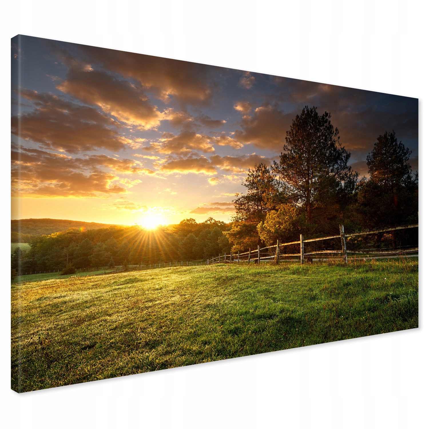 Obraz na płótnie 120x80 Łąka Zachód Słońca Drzewa Canvas XXL do Salonu