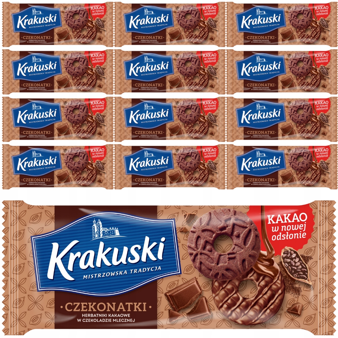 Krakuski Czekonatki Herbatniki kakaowe w czekoladzie mlecznej 165g x 13 szt