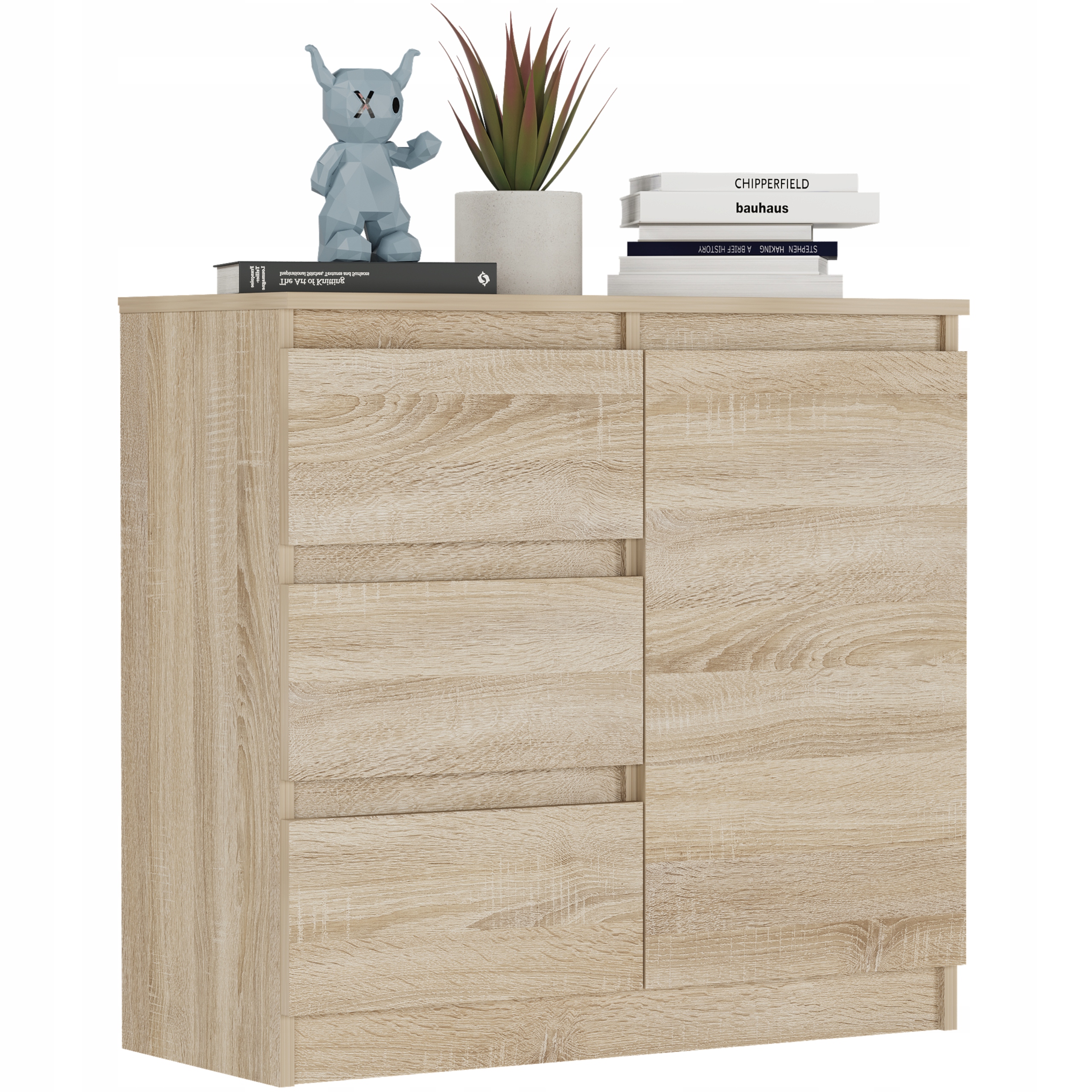 Komoda 80 cm 3 zásuvky Sonoma Skříňka Moderní Prostorná Do Obývacího pokoje Ložnice