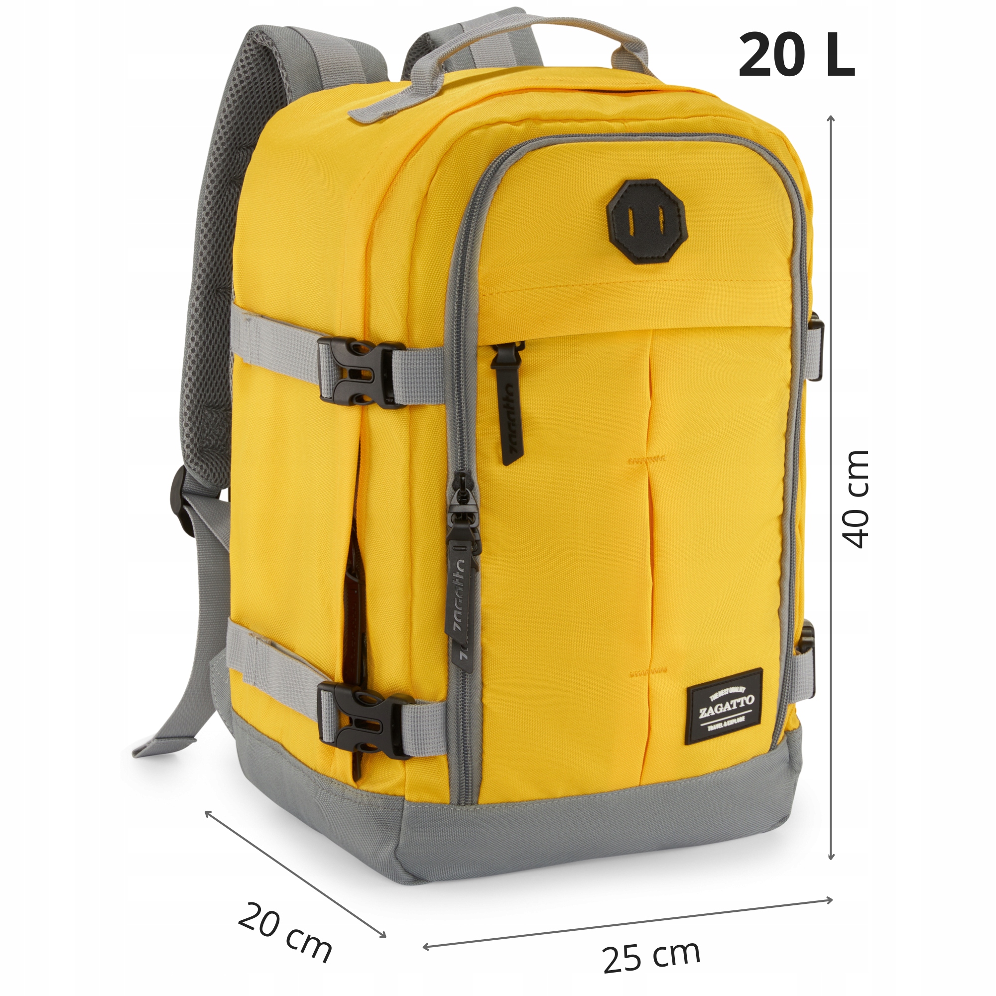 Plecak podróżny do samolotu RYANAIR WIZZAIR 40x20x25 darmowy bagaż ZAGATTO Głębokość (krótszy bok) 20 cm