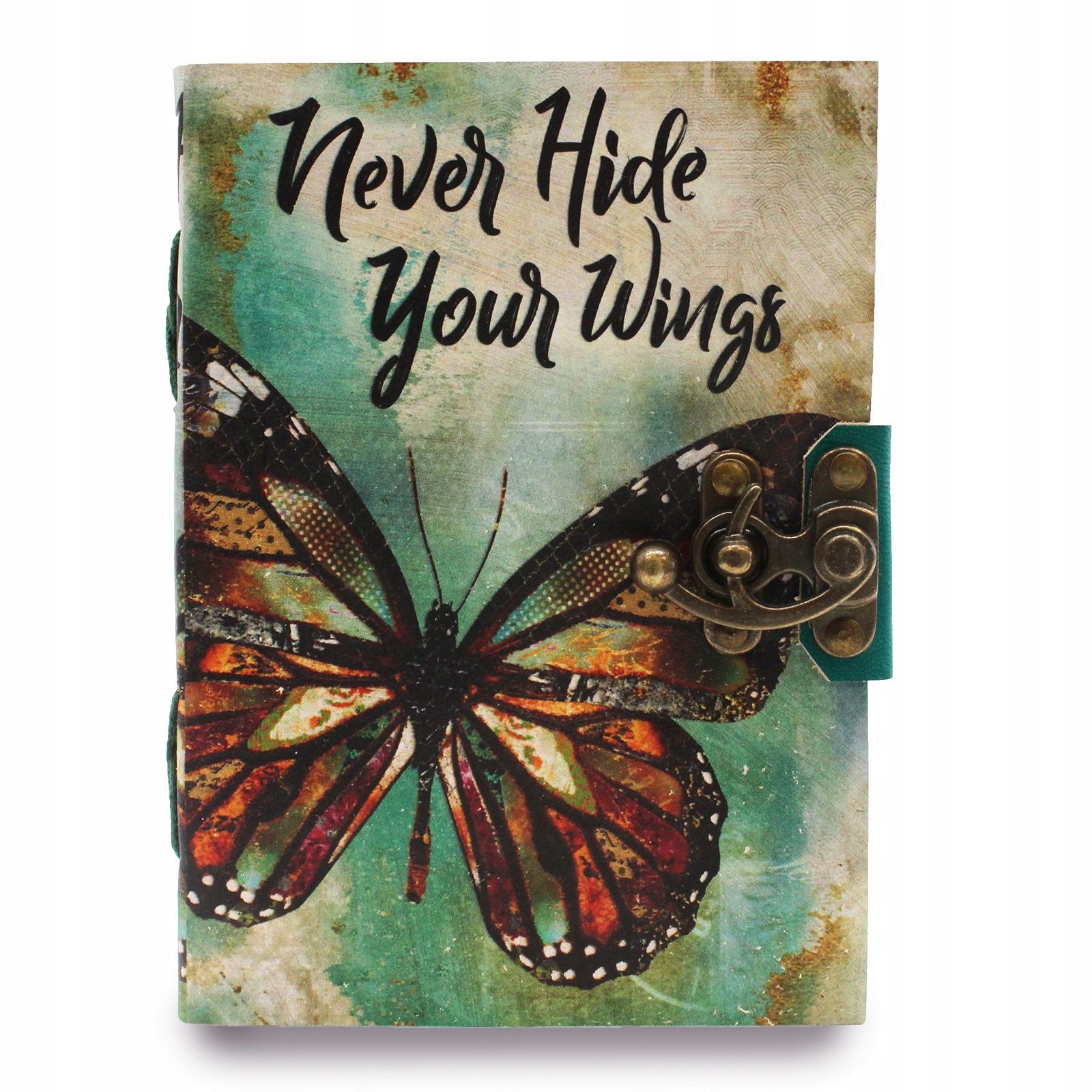 NEVER HIDE YOUR WINGS Postarzany Notatnik Pamiętnik Księga VINTAGE skóra Rodzaj notes
