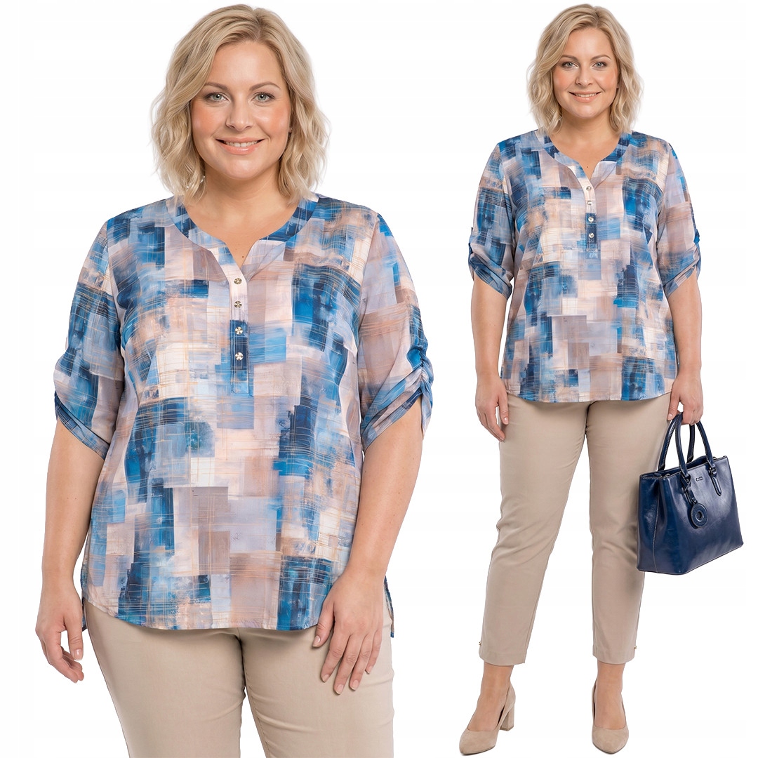 Béžovo-modré tričko s plus size vzory velikost 58