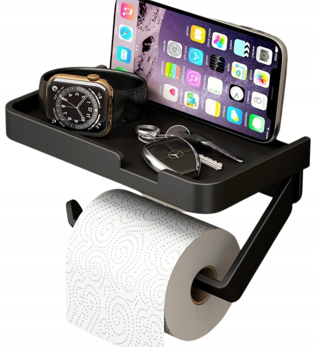 

Czarny Uchwyt na papier Toaletowy z półką Wc Loft