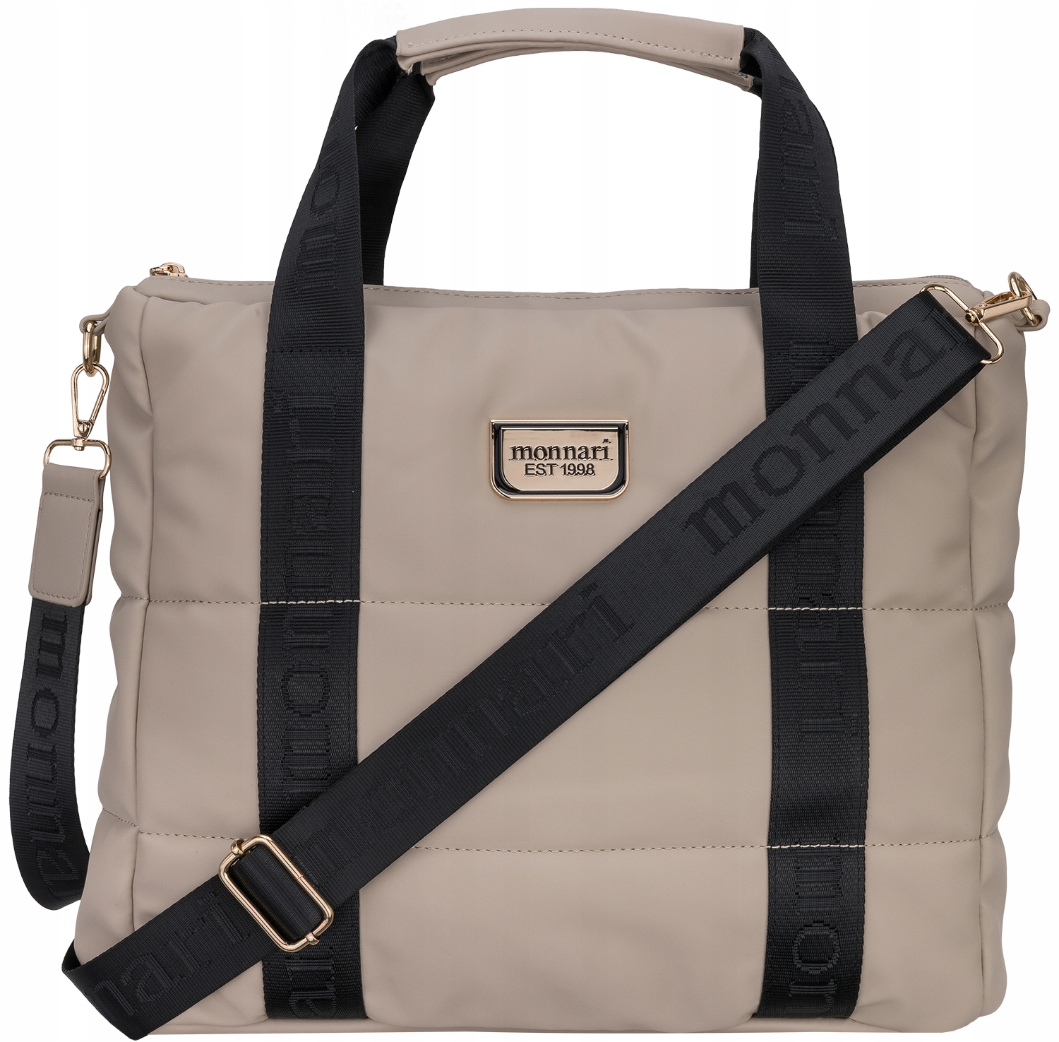 TOREBKA DUŻY SHOPPER LISTONOSZKA MONNARI PIKOWANA BEŻOWA PASEK