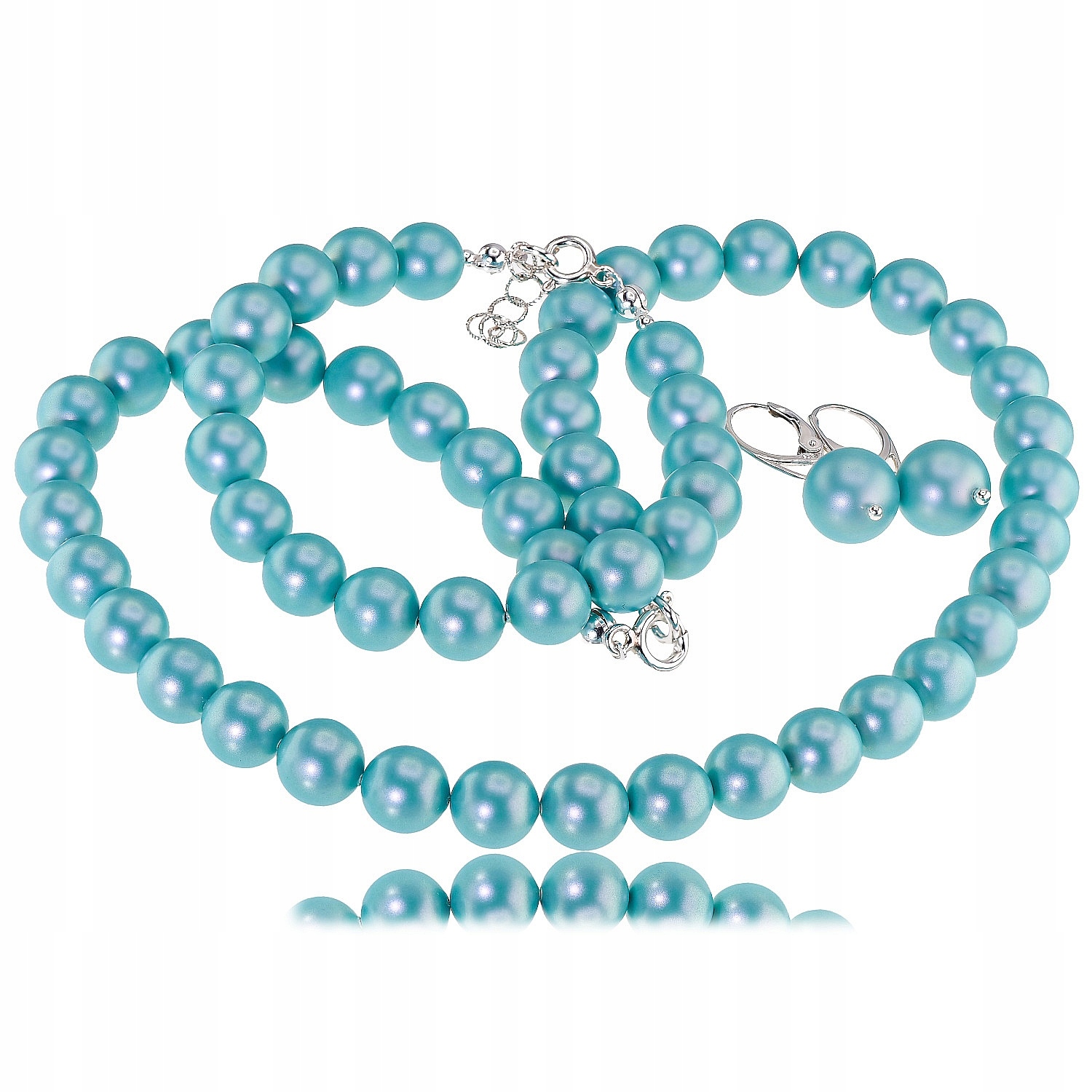 Komplet Perly Krystaly Iridescent Light Turquoise Pearl Stříbro Certifikát