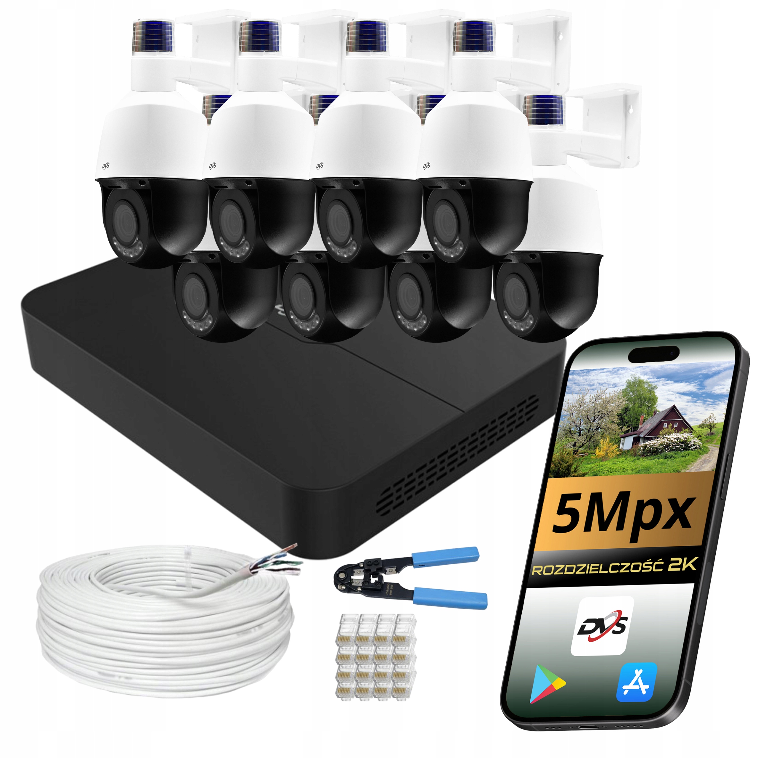 Otočná Kamera Sada 8 Kamer Ip Poe Smart Line Ai 5 Mpx Monitorování Domu