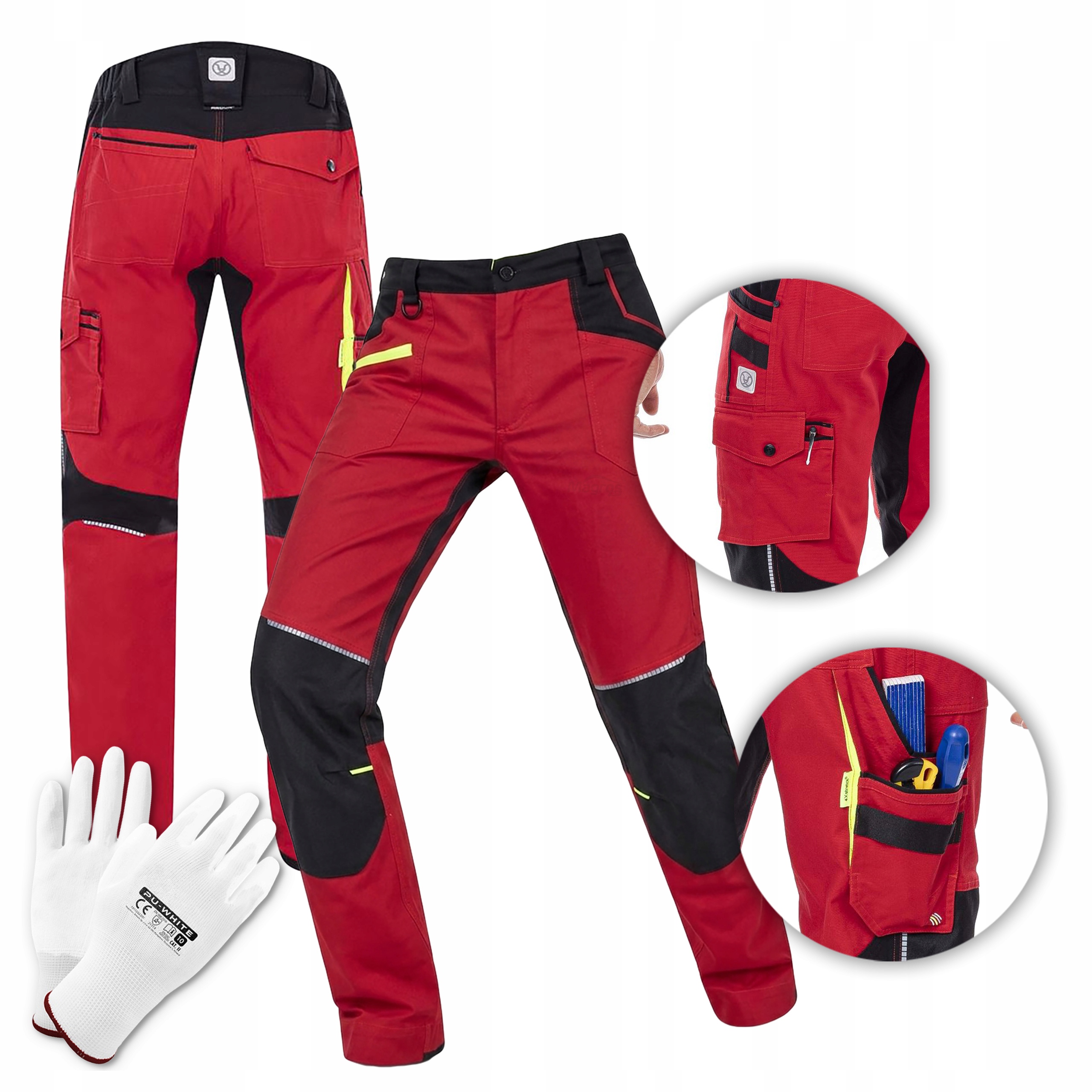 Pánské pracovní kalhoty do pasu Červené Elastické Slim Fit Ardon 4Xstretch