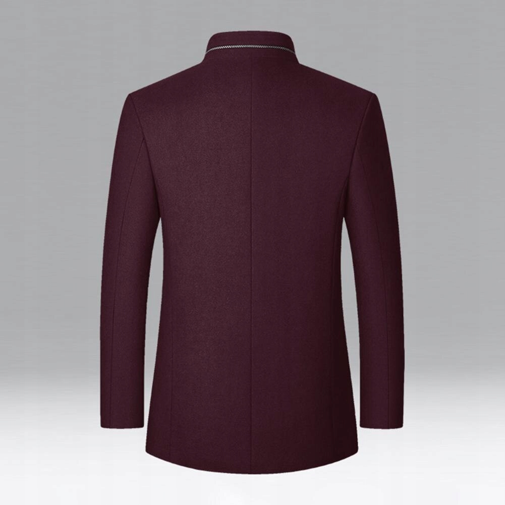 Men Woolen Coat Stand Collar Solid Color Windproof Linia regular