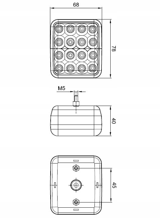 Lampa LED przeciwmgłowa kwadratowa 12V-36V 040 Strona zabudowy uniwersalne
