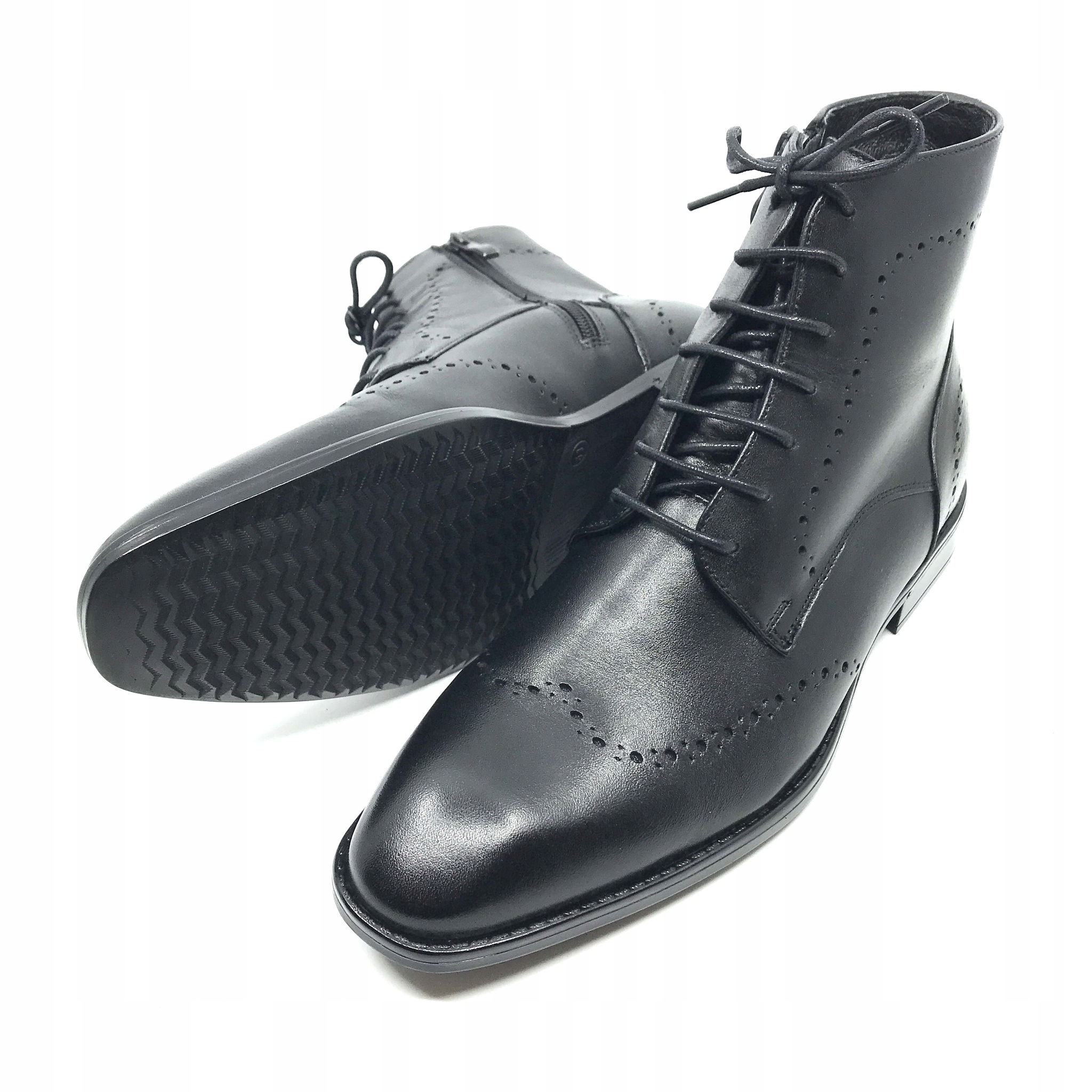 BUTY SZTYBLETY MĘSKIE SKÓRA CZARNE 45 30 cm PAN Nosek okrągły