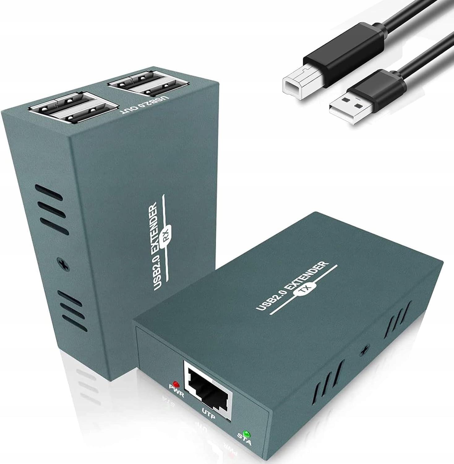 PRZEDŁUŻACZ USB PRZEZ KABEL SIECIOWY DO 50 M CAT5/6 4 WEJŚCIA USB