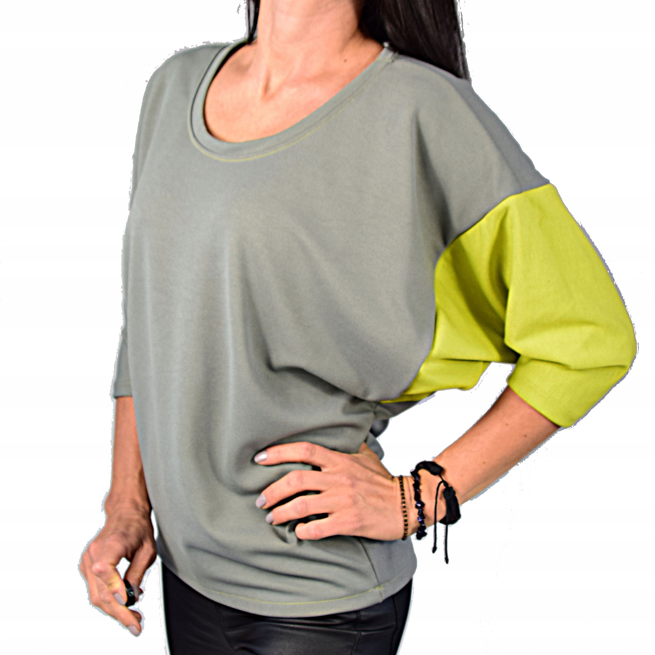 

XL/2XL Elza bluzka nietoperz _ szary limonka 1053