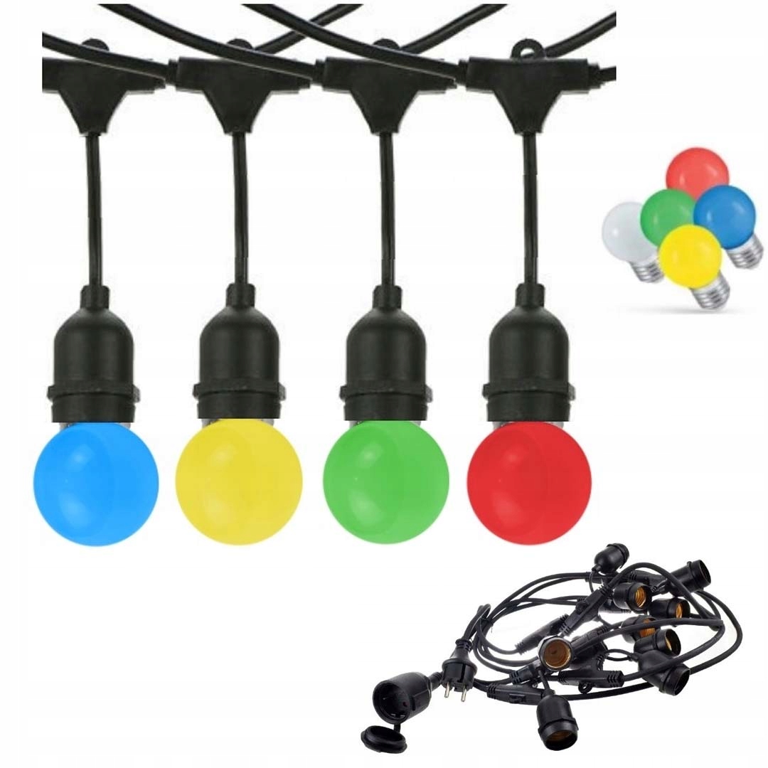 KOLOROWE LAMPKI ŚWIĄTECZNE GIRLANDA 10m + KOLOROWE ŻARÓWKI KULKI 1W