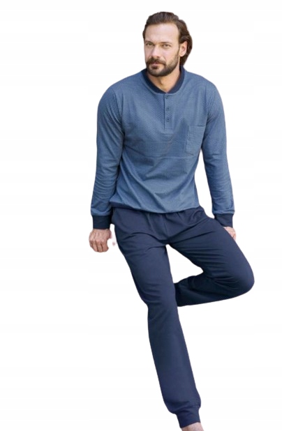 Elegantní Tmavě Modré Pánské Pyžamo Tričko S Kapsou, Zapínání Na 3 Knoflíky, Velikost M