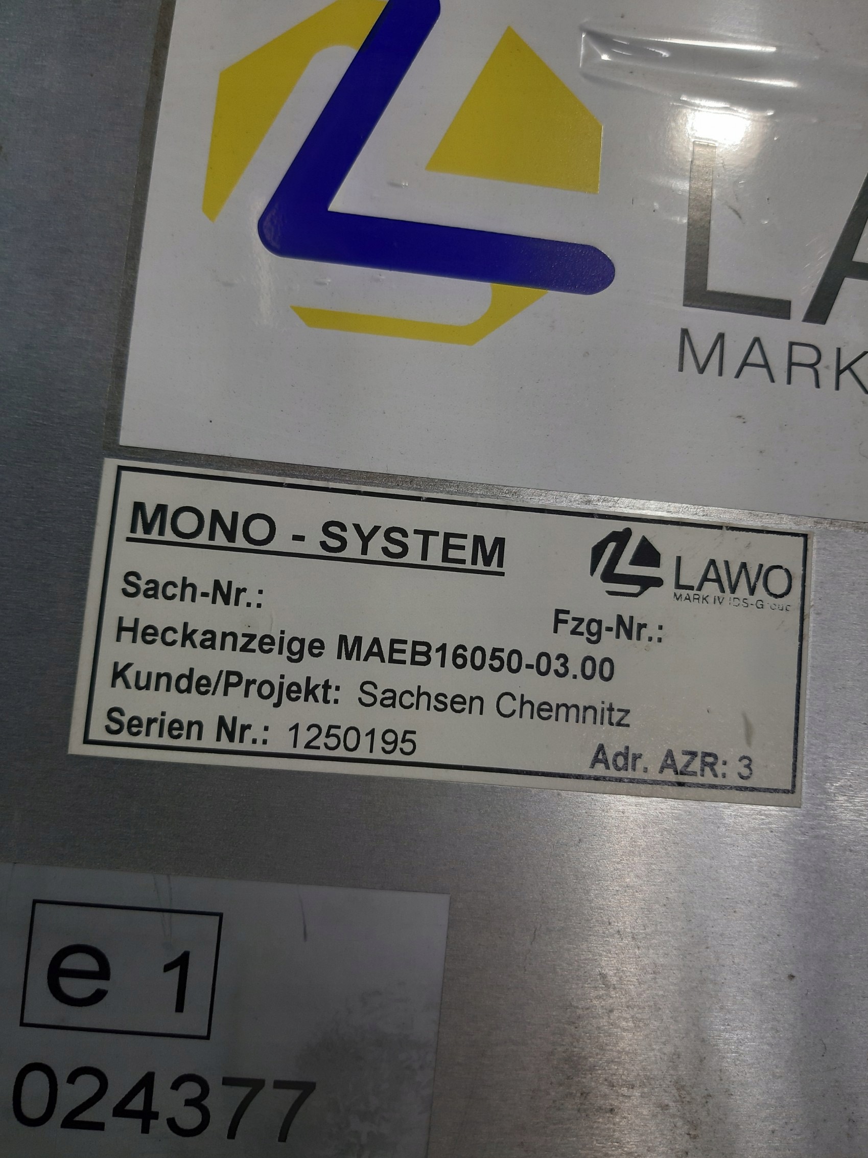 Schermo LAWO MAEB16050-03.00 MONO SYSTEM