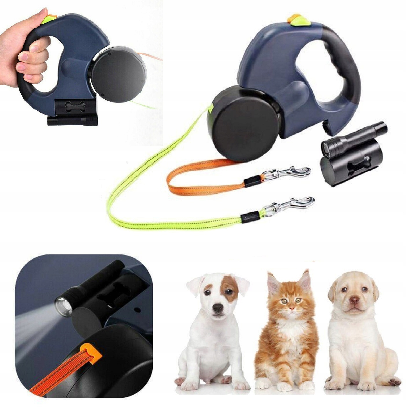 Dvojitá Vodítko Pro Dva Psy 3 m s Led