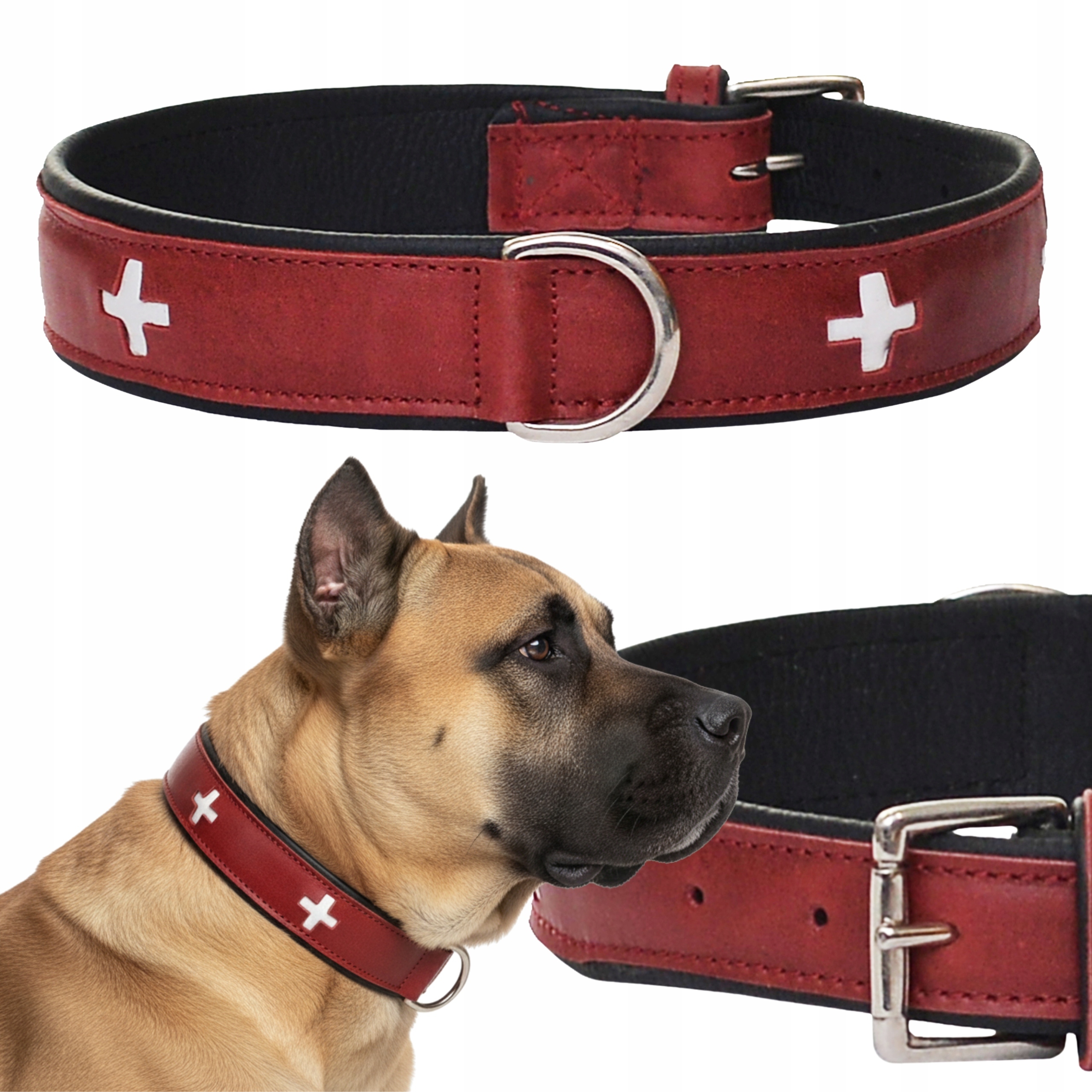 Levně Kožený obojek pro psa Červený XL Velký 75 cm Elegantní přírodní kůže